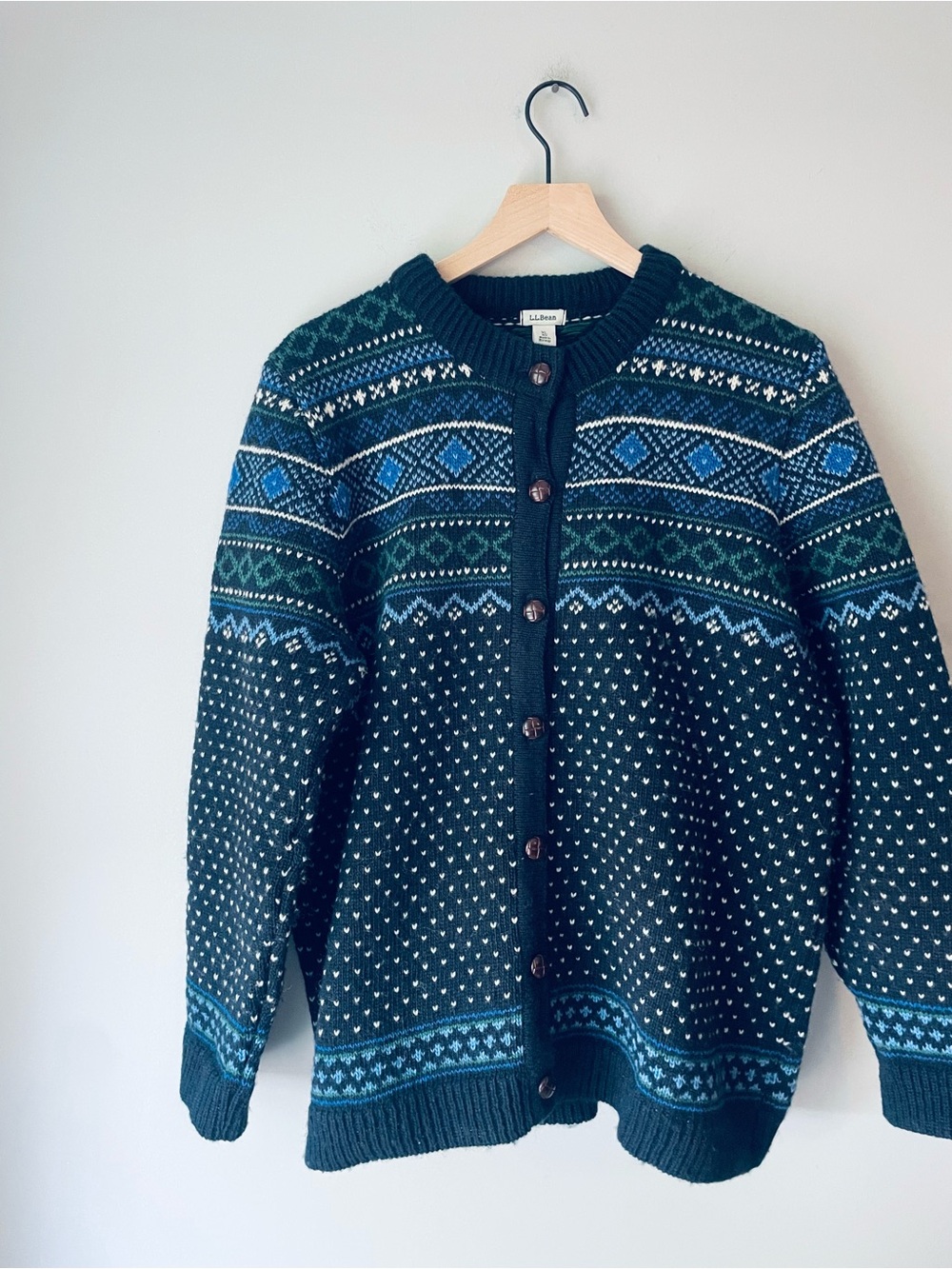 L.L. Bean Vintage Fair Isle Wool Cardigan Sweater